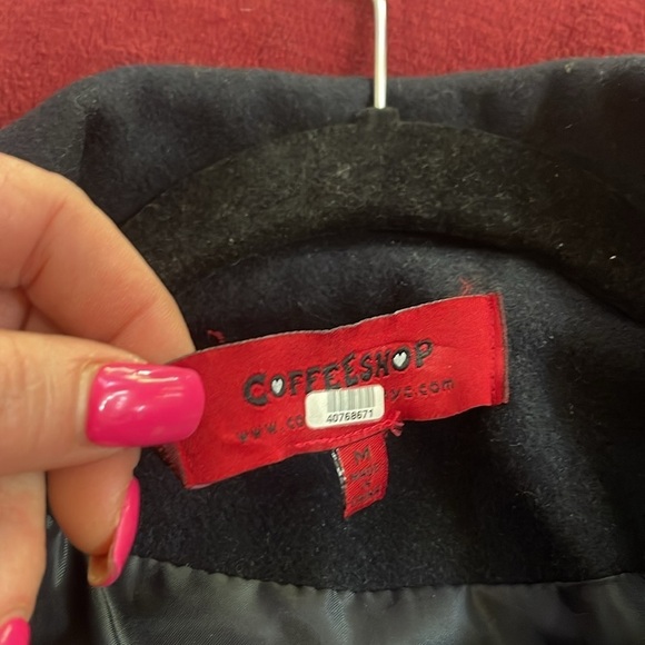 CoffeeShop black wool button down coat. Size Medium - Picture 7 of 9